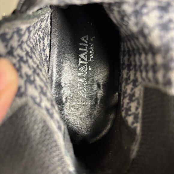 Aquatalia Oralie Equestrian Knee High Boot 8 Black Leather Side Zip Quilted - Picture 6 of 15